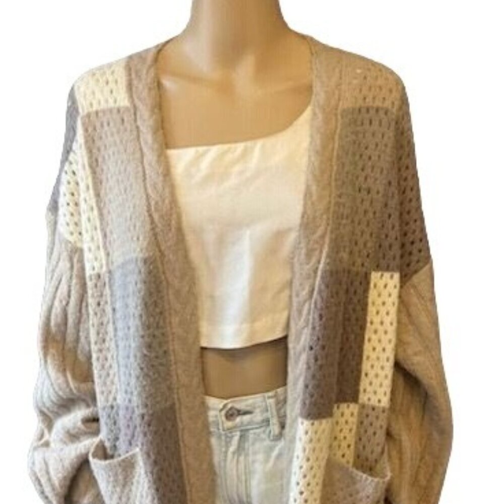 Amaryllis Womens Patchwork Open-Front Cardigan Sweater‎ fall fashion cozy knit